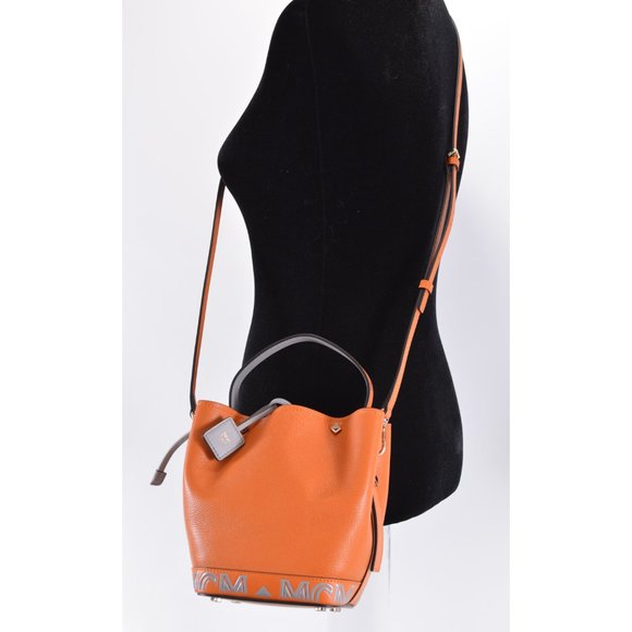 New MCM Milano Maple Leather Mini Contrast Logo Drawstring Crossbody Purse Bag - Picture 8 of 11